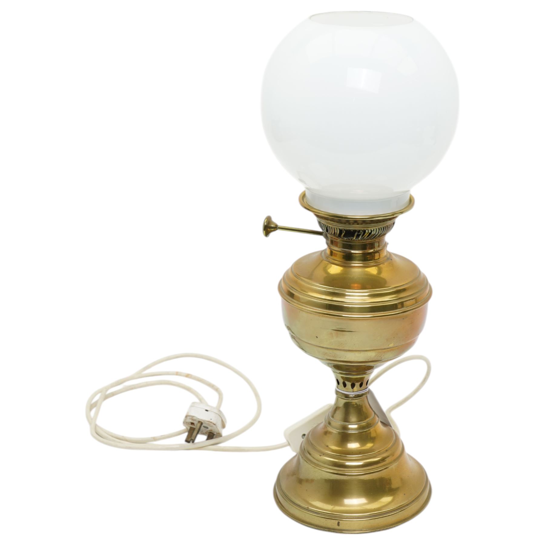 Brass oil lamp converted to electric, H49cm 