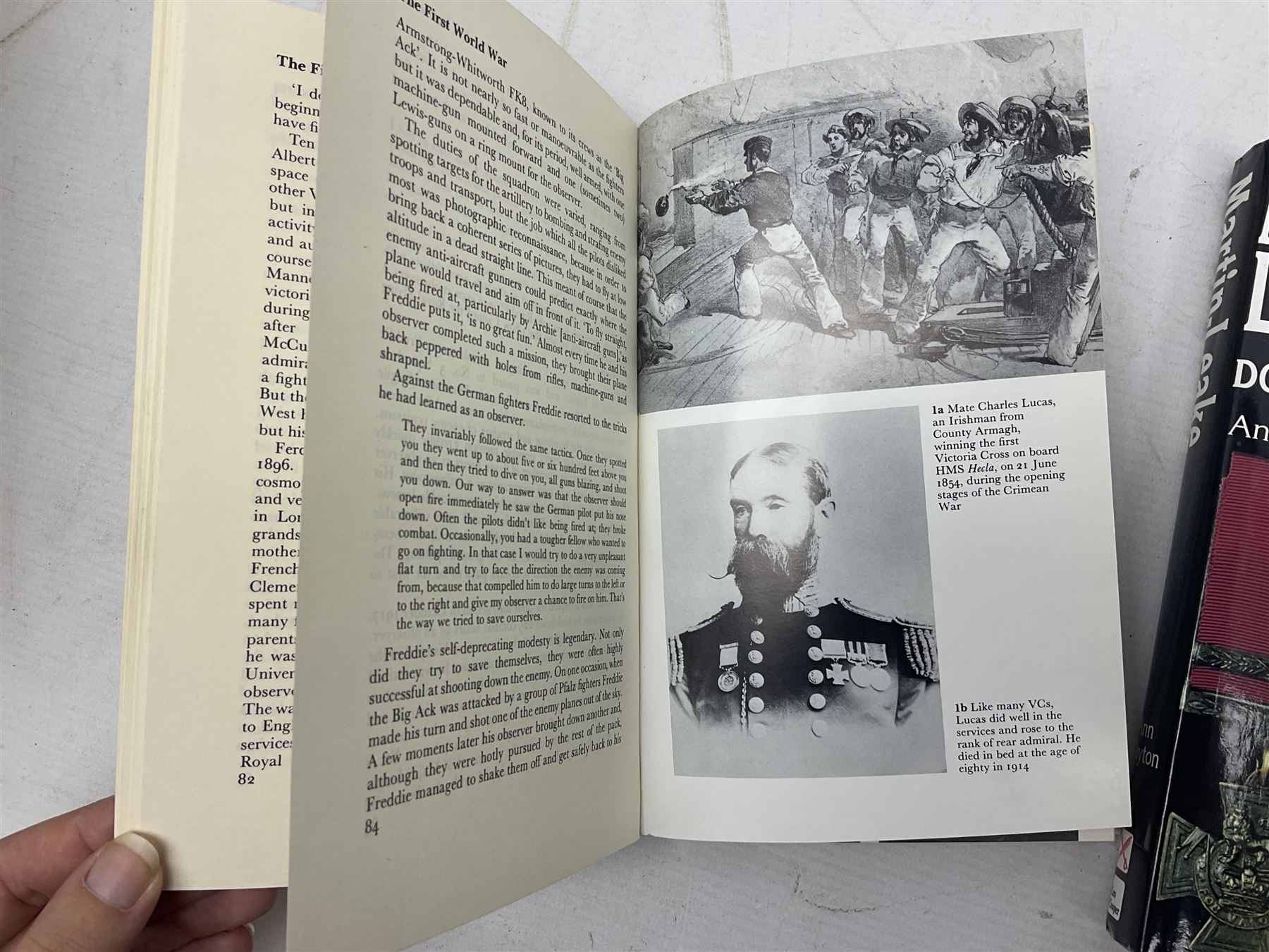 Nine reference books of Victoria Cross interest including four 'VCs of the First World War' series; Martin Ashcroft: Victoria Cross Heroes; John Laffin: British VCs of World War Two; Bryan Perrett: For Valour; Ann Clayton: Martin Leake Double VC; and John Percival: For Valour (9)