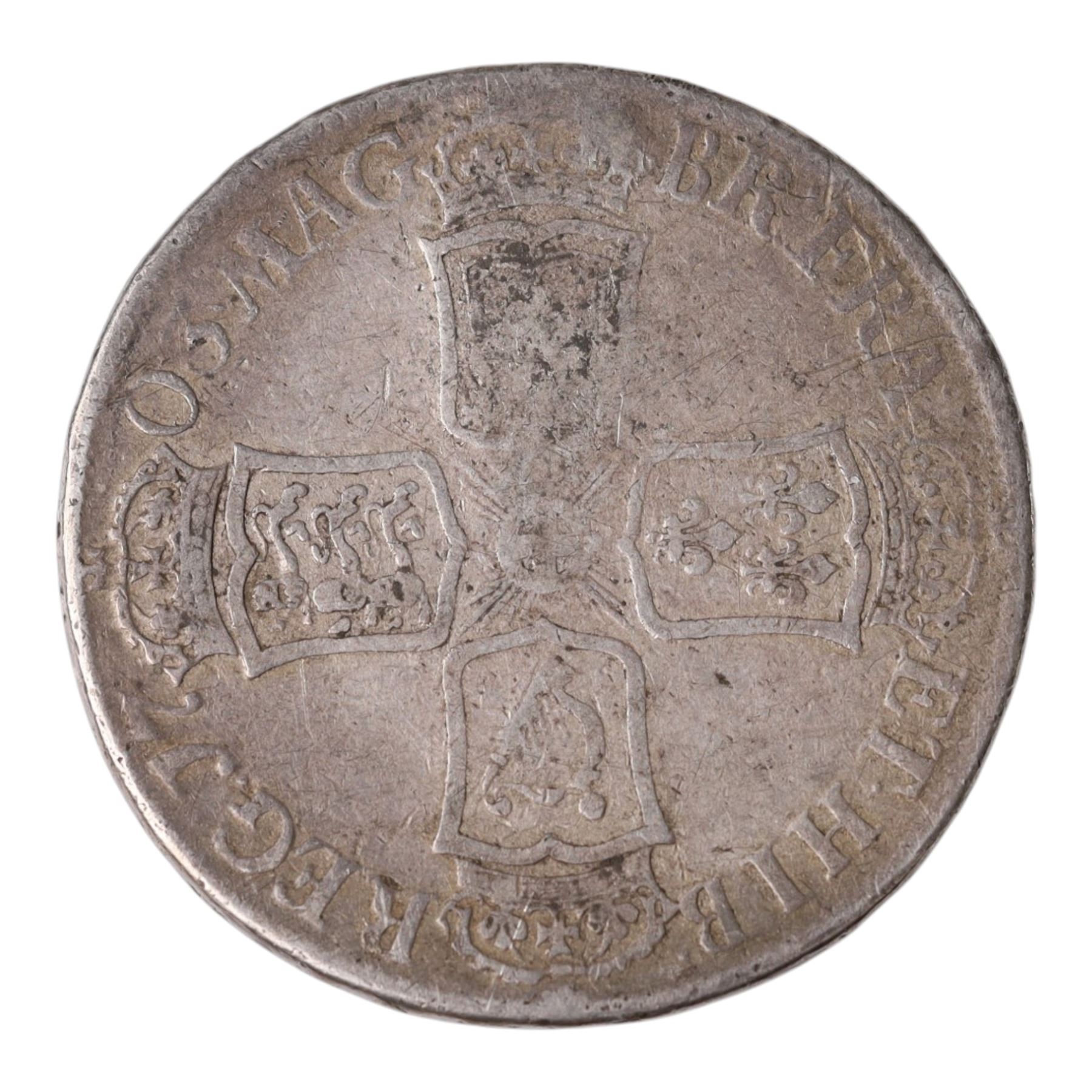 Anne 1703 silver half crown coin, VIGO below bust