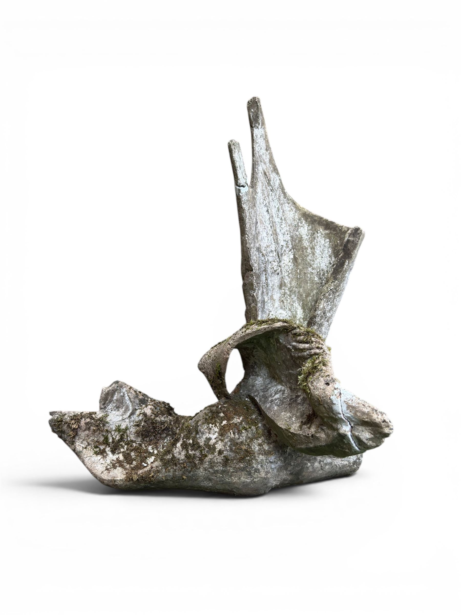 Composite stone sculptured figure playing a guitar, and a shell sculpture (2)