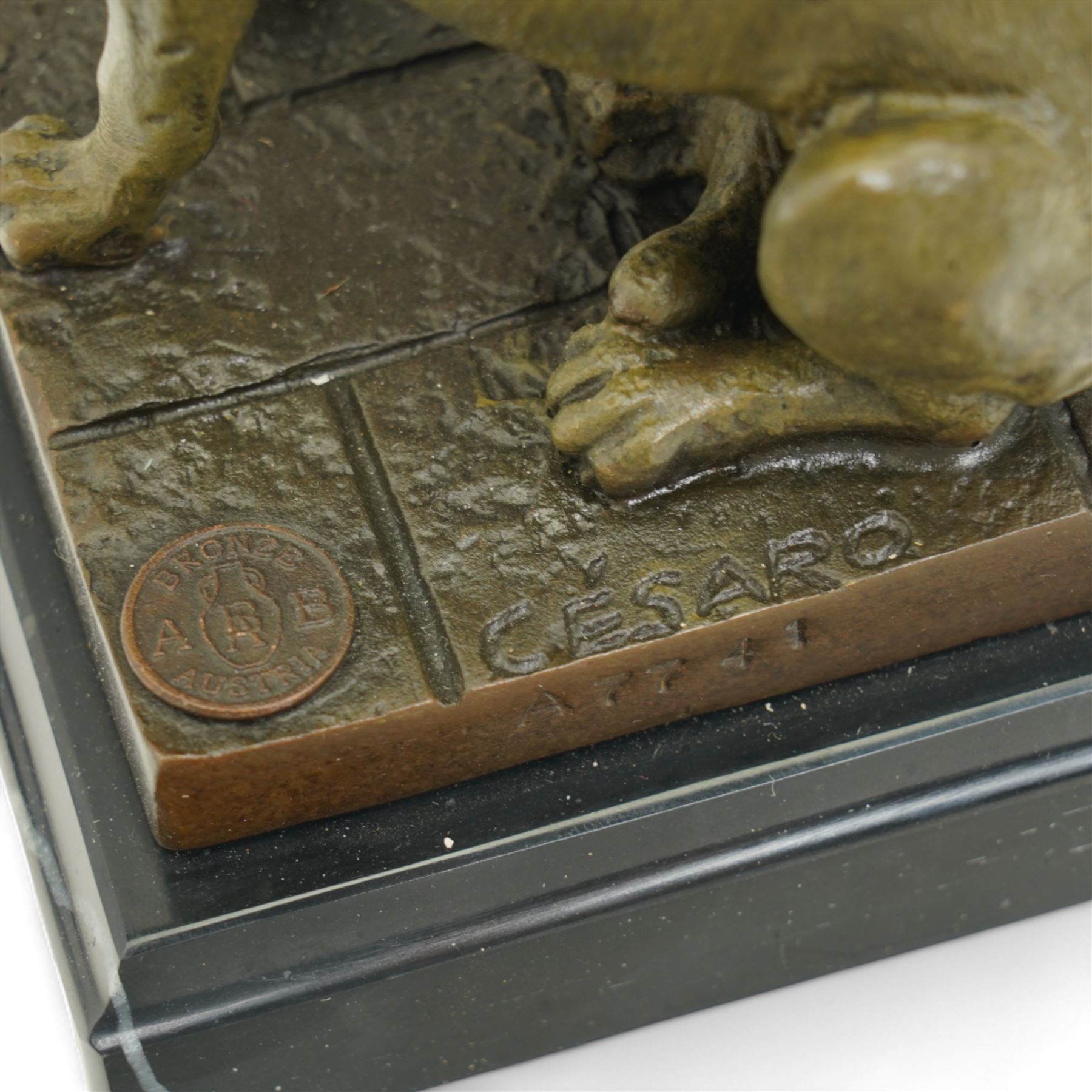 Bronze of Cleopatra with a panther on a leash, foundry mark on square marble base H25cm 