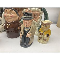 Collection of toby jugs and character jugs, to include Royal Doulton Winston Churchill and Neptune, together with Staffordshire Character Jugs examples  