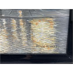 Steven Scholes (Northern British 1952-): 'The Corner Shop - Manchester 1962', oil on canvas signed, titled verso 40cm x 50cm