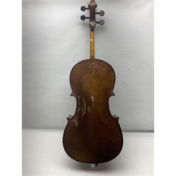 Stentor Student I quarter-size cello with 59.5cm two-piece maple back and ribs and spruce top; bears maker's label with serial no.M076096 L95.5cm overall; in Stentor soft carrying case with bow