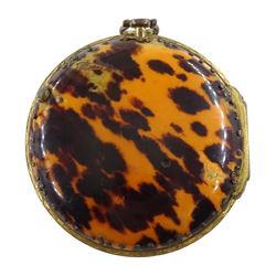 George III gilt metal, triple cased verge fusee pocket watch, for the Turkish market by Benjamin Barber, London, No. 6187, tulip pillars, pierced and engraved balance cock decorated with a classical urn, white enamel dial with Turkish numerals, the outer tortoiseshell case, with pique work borders