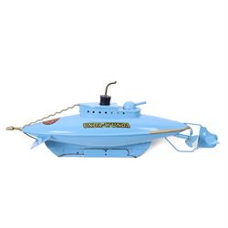 Sutcliffe Models 'Unda-Wunda' tinplate clockwork diving submarine, in pale blue livery with metallic gold details, with rubber bung and key, boxed
