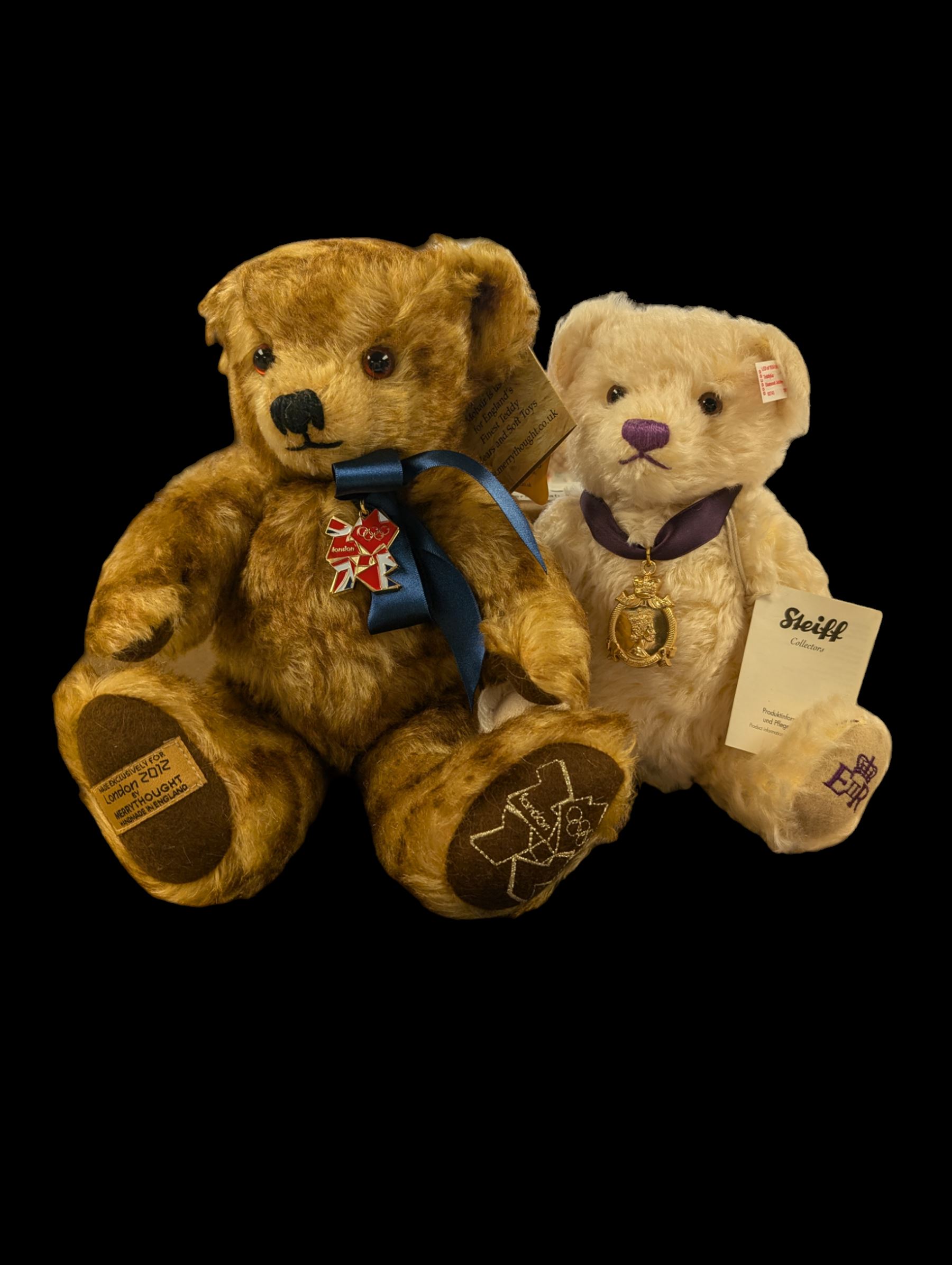 Two collectable bears, comprising Steiff Diamond Jubilee bear and Merrythought London 2012 Olympic bear, tallest H30cm