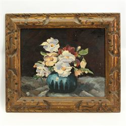 Paul Ehretsmann (Continental 20th Century): Still Life of Flowers in a Blue Vase, oil on canvas signed; D'Artois (French 20th Century): Still Life of a Bouquet, oil on board signed max 25cm x 34cm (2)