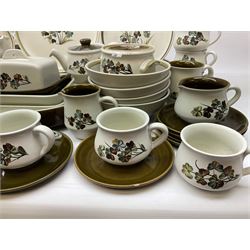 Denby Shamrock pattern part tea and dinner wares, to include six dinner plates, seven salad plates, seven side plates, one mug, three jugs of various sizes, one sugar bowl, sauce pot, nine bowls of various sizes, tea pot, coffee pot, etc (64)