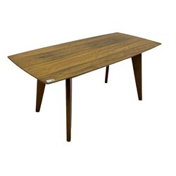 Mackintosh for Cumbrar - teak coffee table, shaped top on splayed tapering supports 