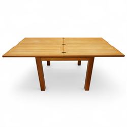 Laura Ashley - contemporary dining suite, comprising square extending oak veneered dining table with fold out leaf, together with four high back dining chairs upholstered in cream faux leather with pale wood legs