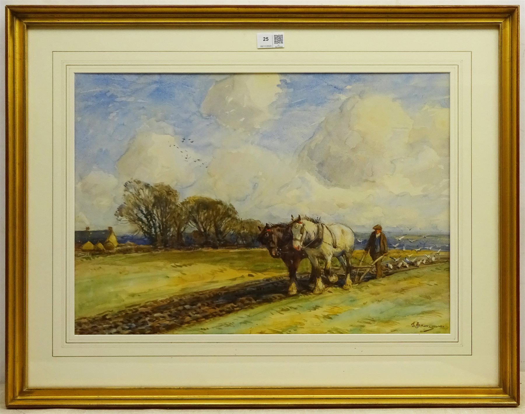 John Atkinson (Staithes Group 1863-1924): Ploughing Team, watercolour signed 37cm x 53cm