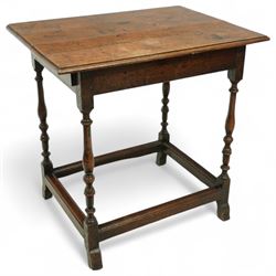 18th century oak side table, rectangular top on vasiform ring-turned supports