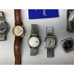Collection of wristwatches including Accurist World Time chronograph quartz, Lorus chronograph 100m stainless steel quartz, Oskar Emil Torrini, two Citizen automatics, Seiko ladies Vivace, Titus, Limit and Tissot