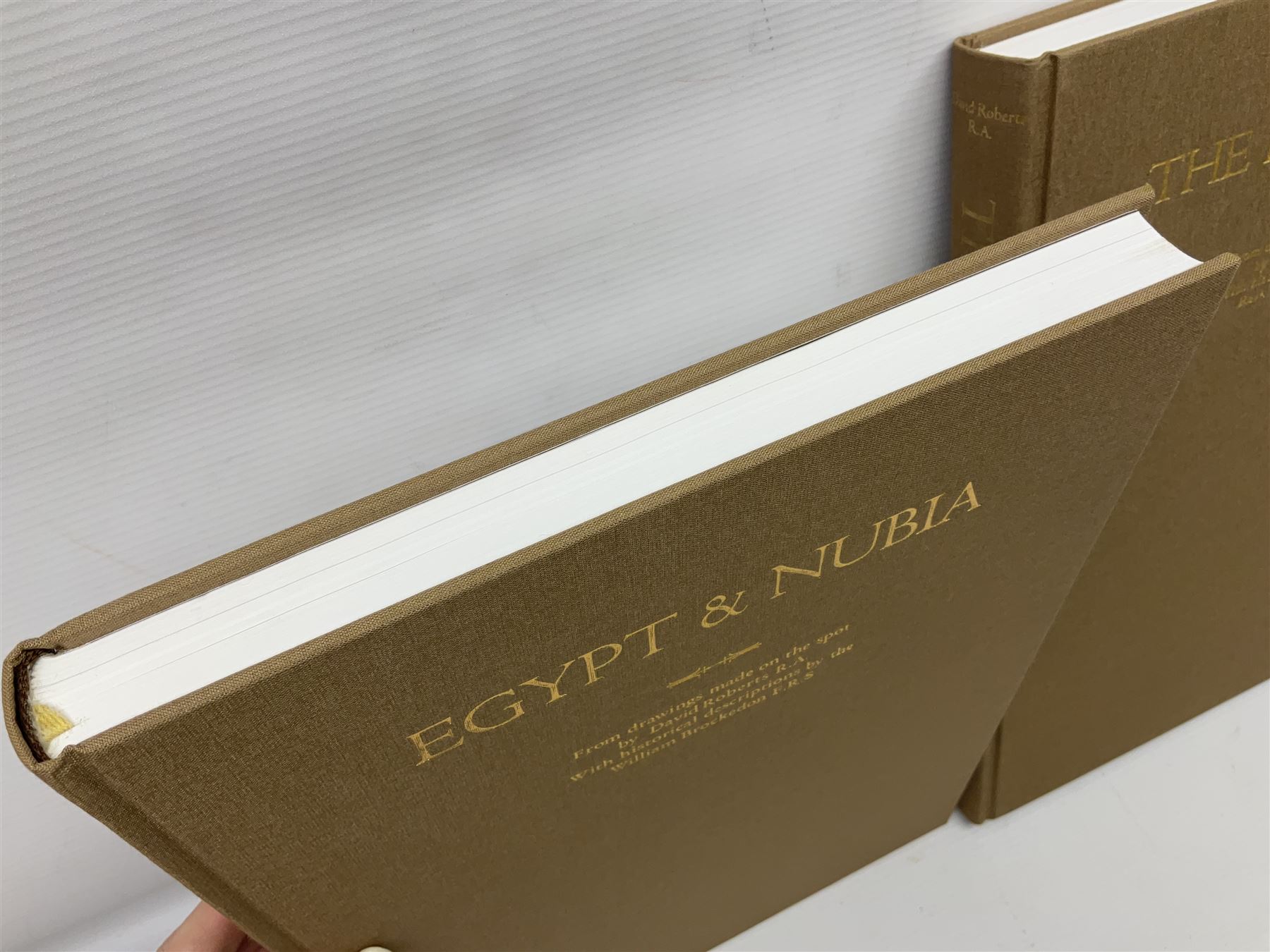 Three volumes on David Roberts in a single slip case, comprising The Life, Works and Travels of David Roberts, The Holy Land and Egypt & Nubia