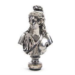 19th century French silver plated seal, modelled as a bust of Attis, Consort of Cybele aft...