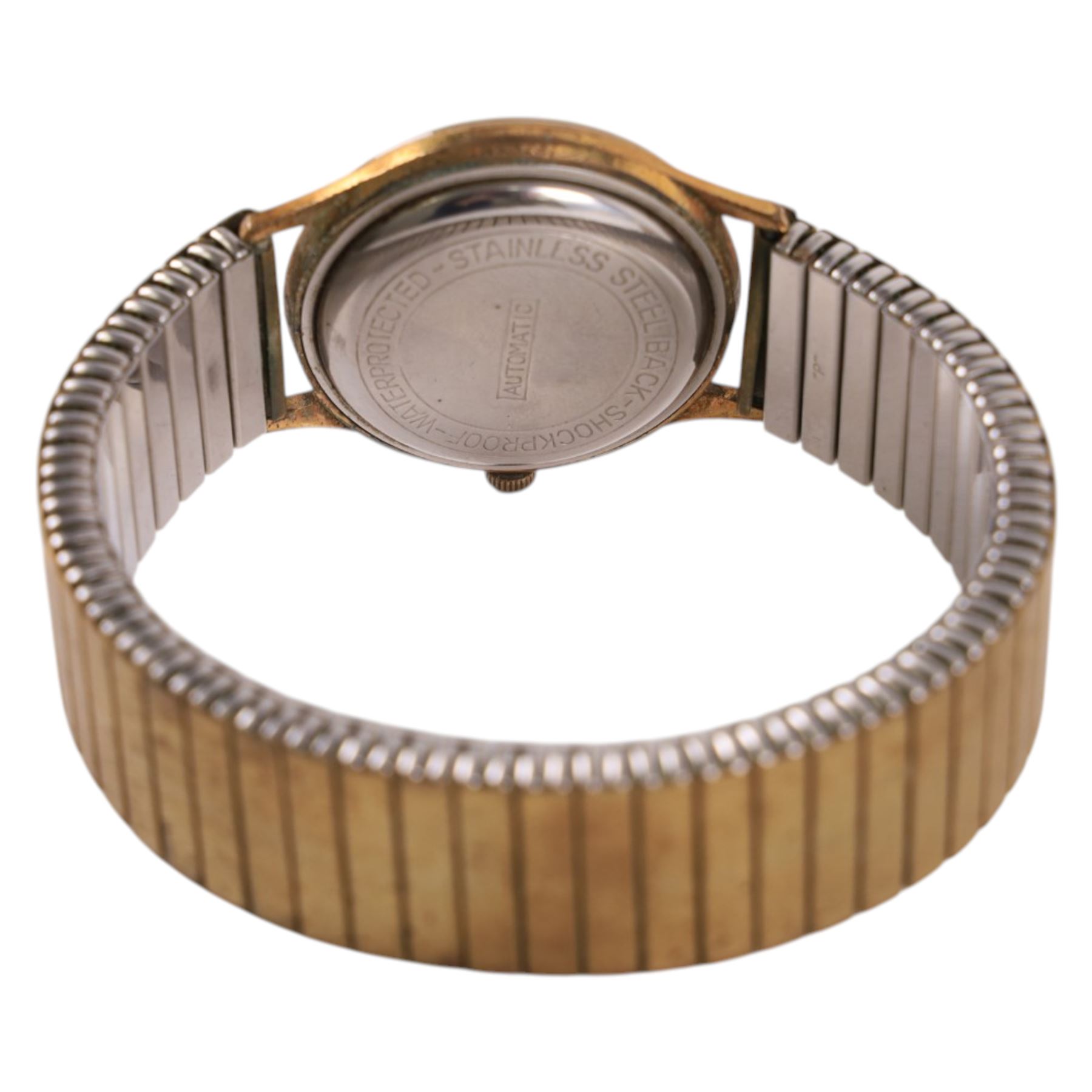 Onsa Seven-O-Seven gentleman's gold-plated and stainless steel automatic wristwatch, on gilt strap and a Gevea automatic wristwatch