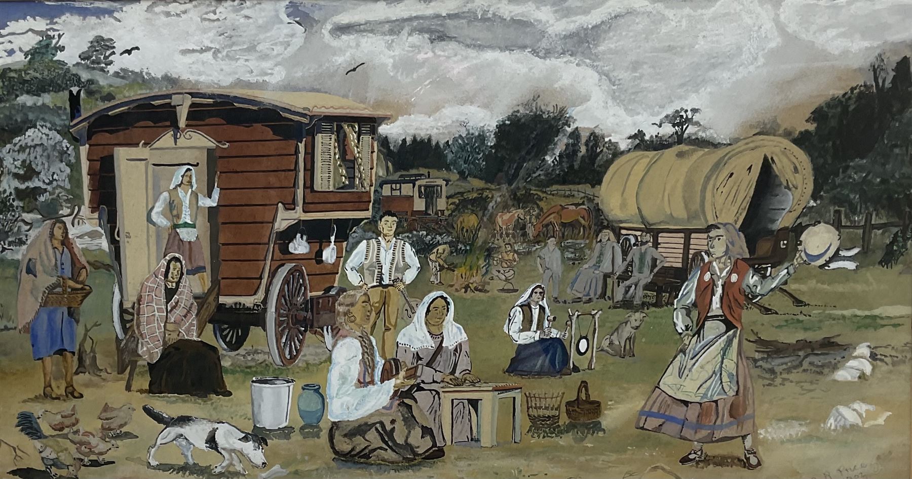 A R Price (British 19th/20th century): The Travellers, watercolour signed and dated 1902, 29cm x 56cm