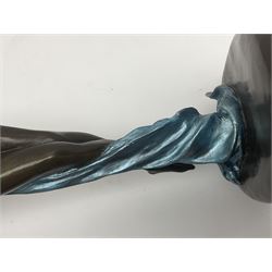 After Joseph Michel Ange Pollet, bronze nude figure of a woman, upon an oval marble base, H46cm