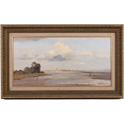 Marcus Ford (British 1914-1989): View towards Southwold, oil on canvas signed 30cm x 60cm 