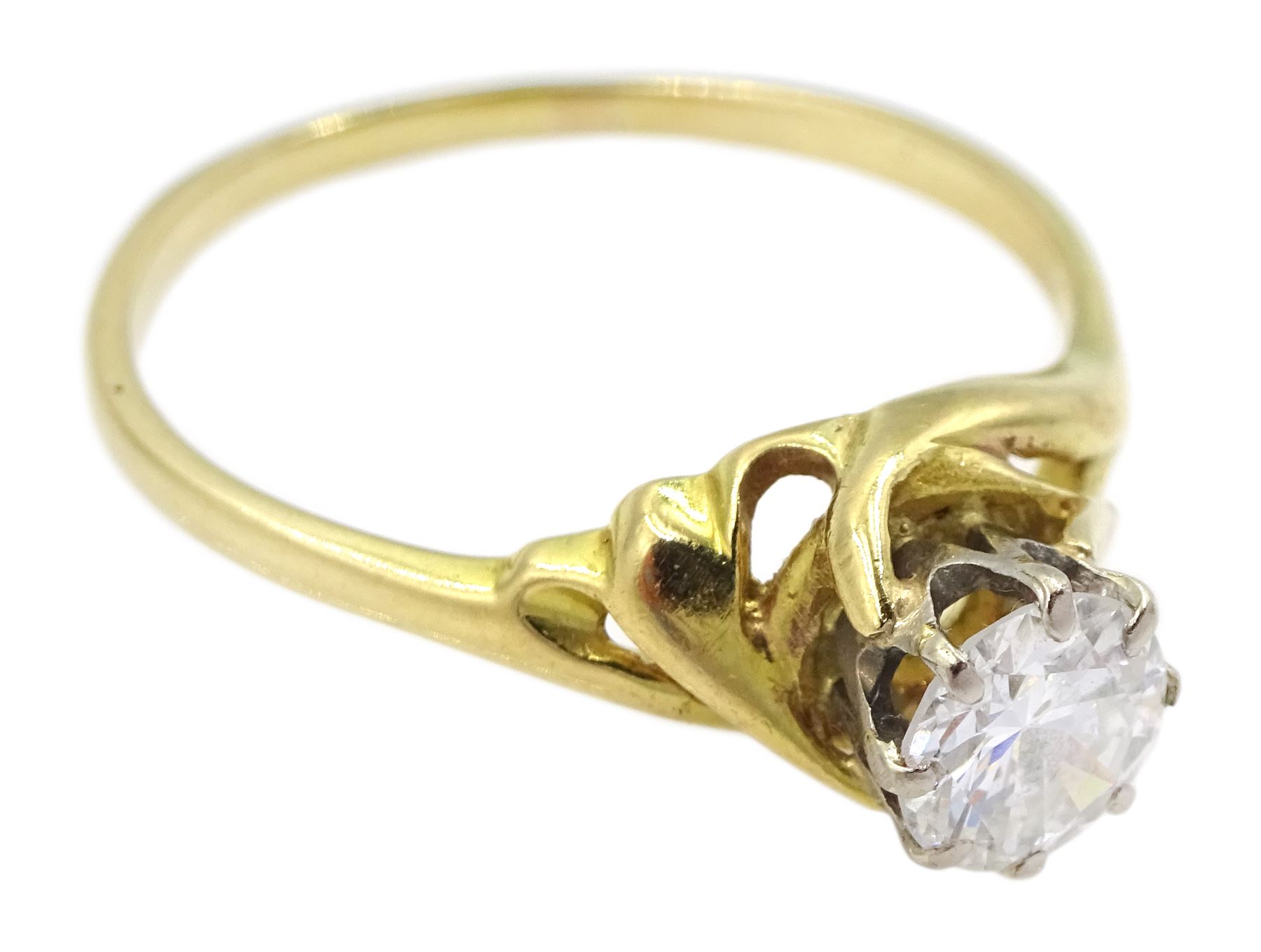 Gold single stone round brilliant cut diamond ring, with openwork ...