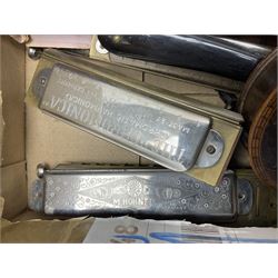 Silver and mother of pearl folding fruit knife together with a similar silver folding button hook, 19th century surgical knife in tortoiseshell cases by Krohne & Sesemann and three Hohner harmonicas, quantity of vintage child's games and toys to include cards, puzzles and misc, Rudyard Kipling, Wood's Illustrated Natural History, Twenty Poems from Rudyard Kipling First published in 1918 Methuen & Co Ltd, London, 1958 Observer cutting etc 