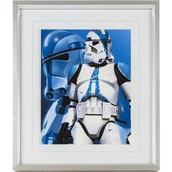 Five framed Cards Inc Star Wars Revenge of the Sith prints, comprising Mace Windu, Yoda, C-3PO, Darth Vader and R2-D2, the R2-D2 example signed by actor Kenny Baker, together with a collection of six smaller limited edition Star Wars art prints, largest H39cm (11)