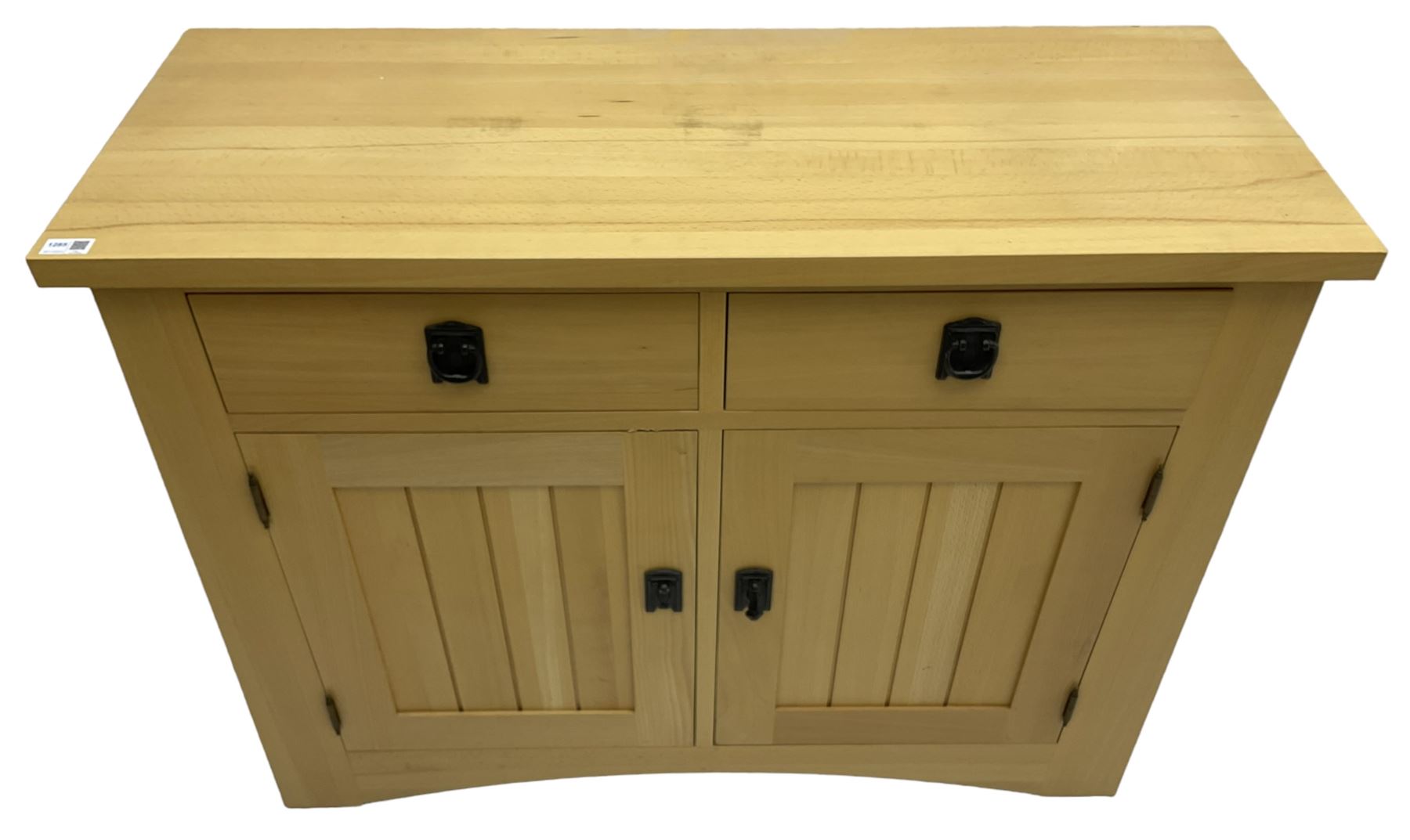 Solid beech sideboard, fitted with two drawers and two cupboards