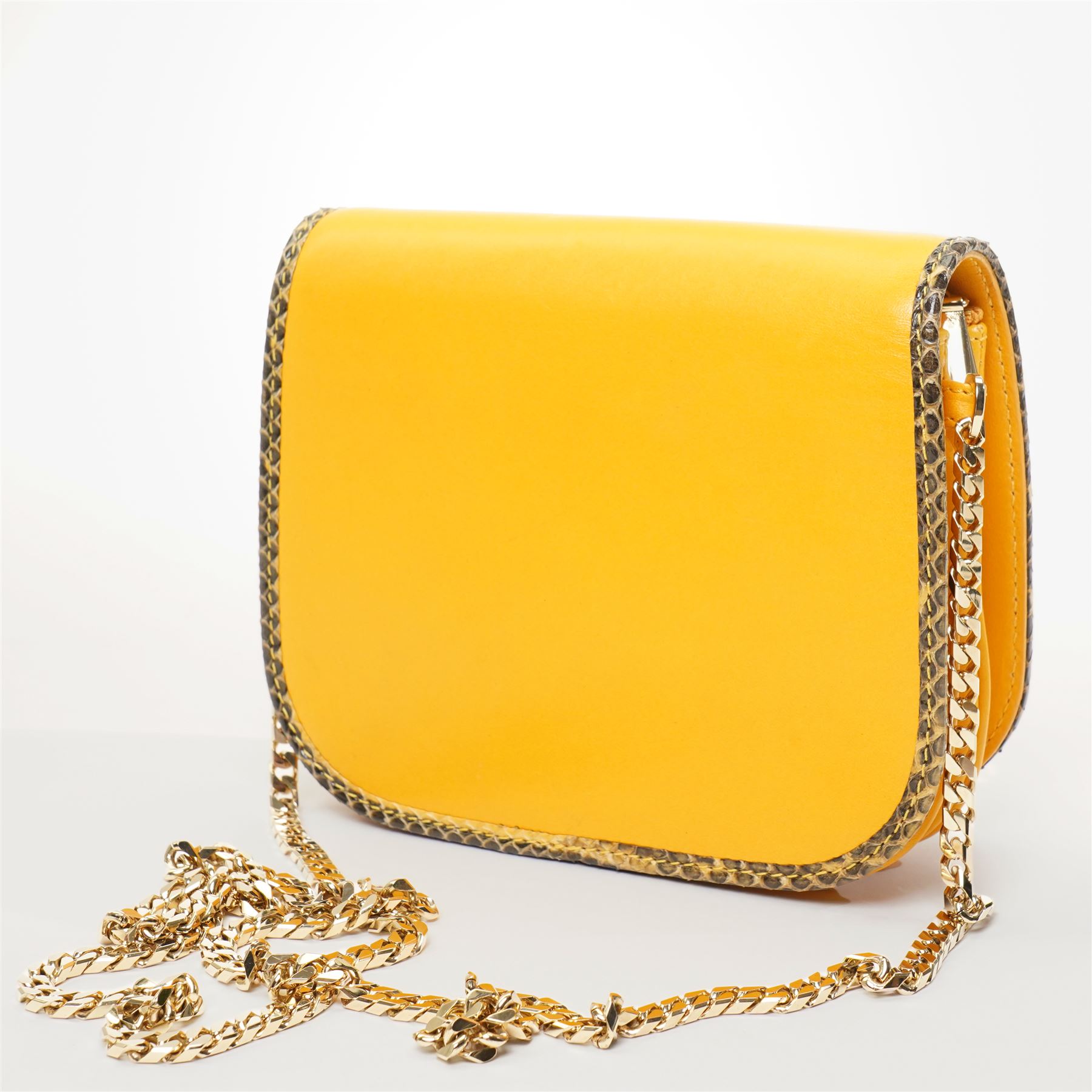 Jimmy Choo - ‘Shadow’ Mini Bag, introduced circa 2016, in mustard yellow leather with python trim and gold-tone chain shoulder or crossbody strap and hardware, unused with original dust bag