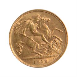 King George V 1912 gold half sovereign coin
