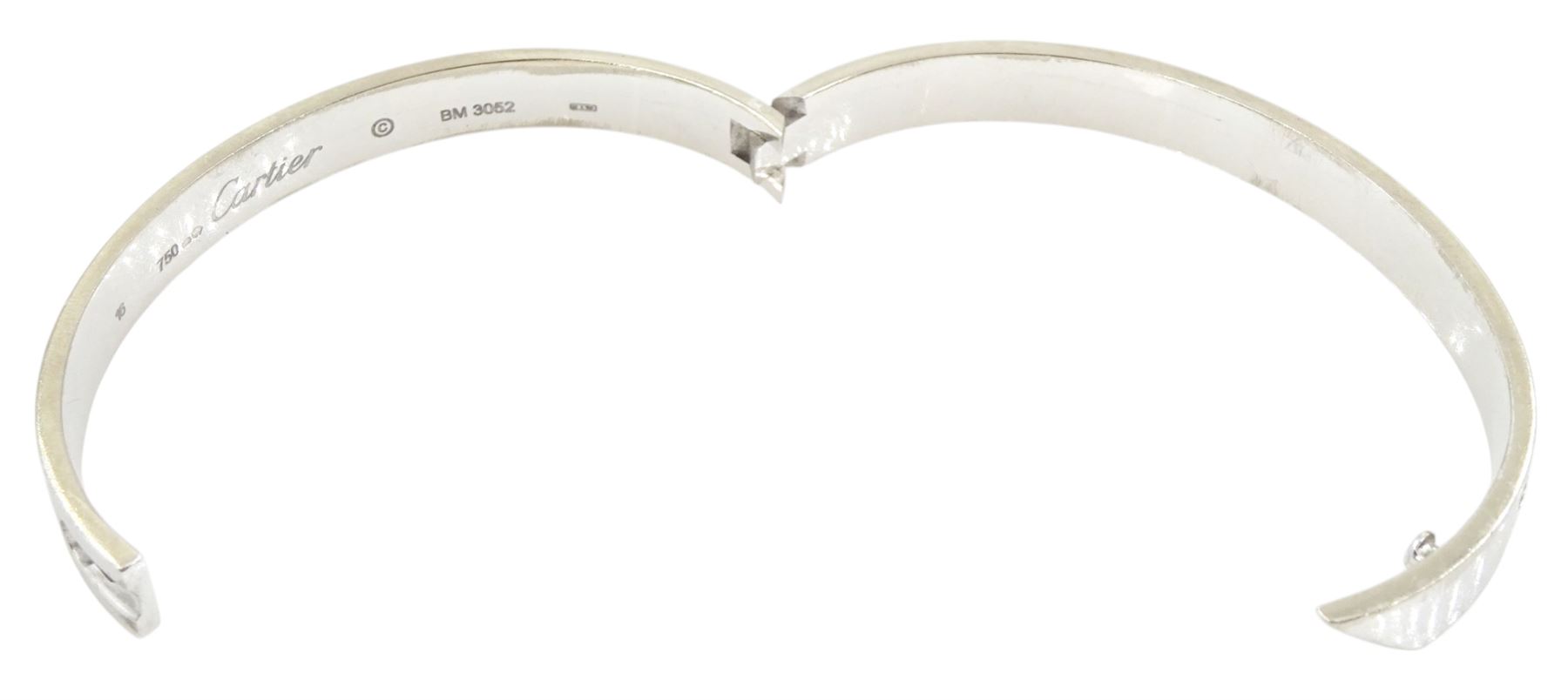 Cartier 18ct white gold single stone, round brilliant cut diamond Anniversary bangle, No. BM 3052, hallmarked