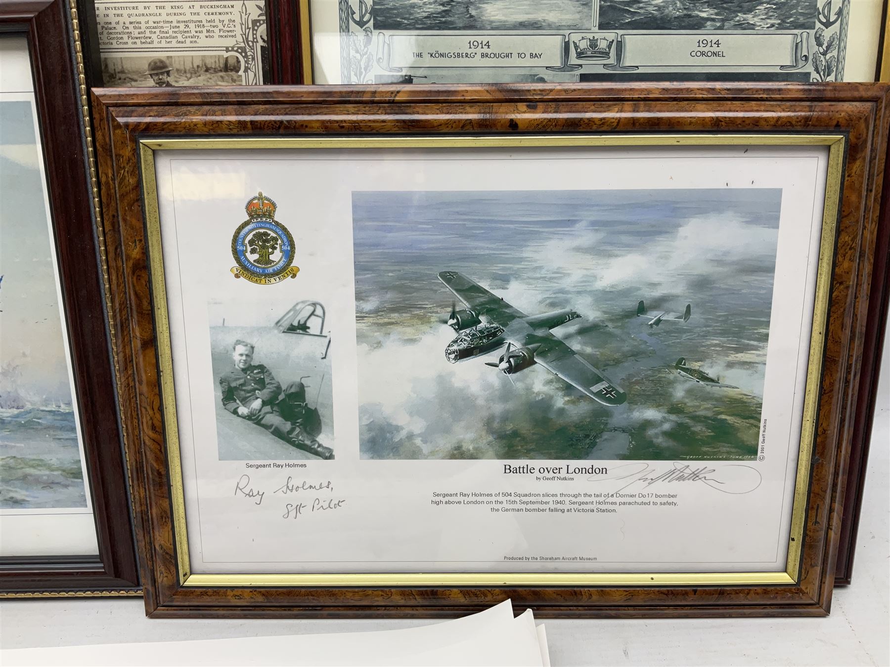 Collection of twenty-one unframed and seven framed prints of predominantly aviation interest after David Pritchard, Brian Petch, Stephen Teasdale, Barry Price, Coulson, Wardle etc; depicting Spitfires, Hurricanes etc; some limited editions with certificates and many bearing multiple signatures on the mount
