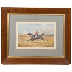 English School (Late 19th Century): Gentlemen and their Horses, set of three watercolours signed with monogram JHD?, 15cm x 24cm (3)