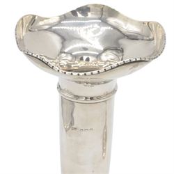 Two 1920s silver mounted trumpet vases, the first example of faceted form, hallmarked James Deakin & Sons, Sheffield 1921, the second example with fluted rim, hallmarked Walker & Hall, Birmingham 1922, tallest H25cm