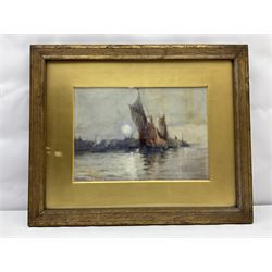 Frank Henry Mason (Staithes Group 1875-1965): Hay Barges at Sunset, watercolour signed and dated '98, 23cm x 34cm