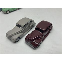 Eleven unboxed and playworn early die-cast models including Dinky Packard, Buick, two Jaguar Mark X and estate wagon, Corgi Mercedes-Benz 300S.L. Roadster, Ford Thunderbird, Citroen DS19 and Bentley Continental Sports Saloon, Spot-On Armstrong Siddeley Sapphire etc; all unboxed (11)