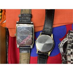 9ct gold agate brooch, gold ring, silver brooch, silver marcasite ladies manual wind wristwatch, collection of costume jewellery and a Smiths Timecal Noddy alarm clock etc 