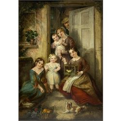 Frank Bindley (Irish fl.1878-1883): 'The Pets', oil on panel signed and dated 1865, titled and inscribed verso 'Painted for the Countess of Tyrconnell 1865', 39cm x 28cm