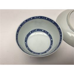 Chinese Nanking Cargo tea bowl and saucer, each decorated with pin tree, saucer with Christie's lot label beneath, tea bowl D7.5cm, saucer D11.5cm