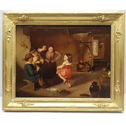 English School (19th Century): Family Soiree, oil on wooden panel unsigned 33cm x 43cm