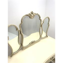 French style cream painted serpentine dressing table, raised three piece mirror back, one long and four short drawers, cabriole legs 