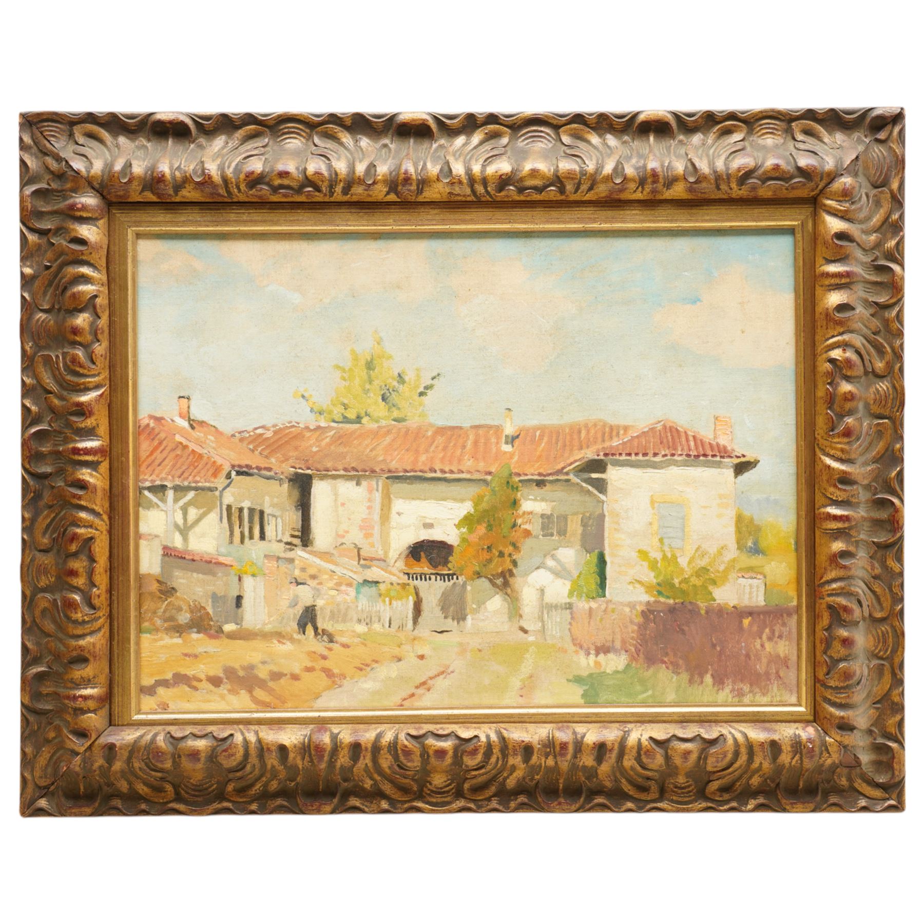 Claude Horsfall (British 1907-2003): 'Castle Bolton - Wensleydale', oil on board signed, titled verso 39cm x 44cm; English School (20th century): Continental Farm, oil on board unsigned 27cm x 37cm (2)