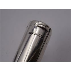 Early 20th century silver tape measure, of circular form, engraved with monogram, inscribed Chesterman Sheffield England to edge, hallmarked James Chesterman & Co, Sheffield 1912 together with a 1930s silver cheroot holder case, hallmarked Joseph Gloster Ltd, Birmingham 1938 containing a cheroot holder with hallmarked 9ct gold collar 