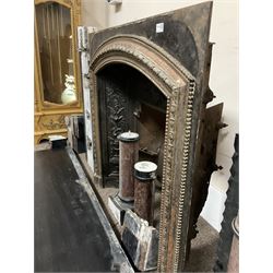 Victorian cast iron fire insert, ornate detail, brass arch with beaded detail