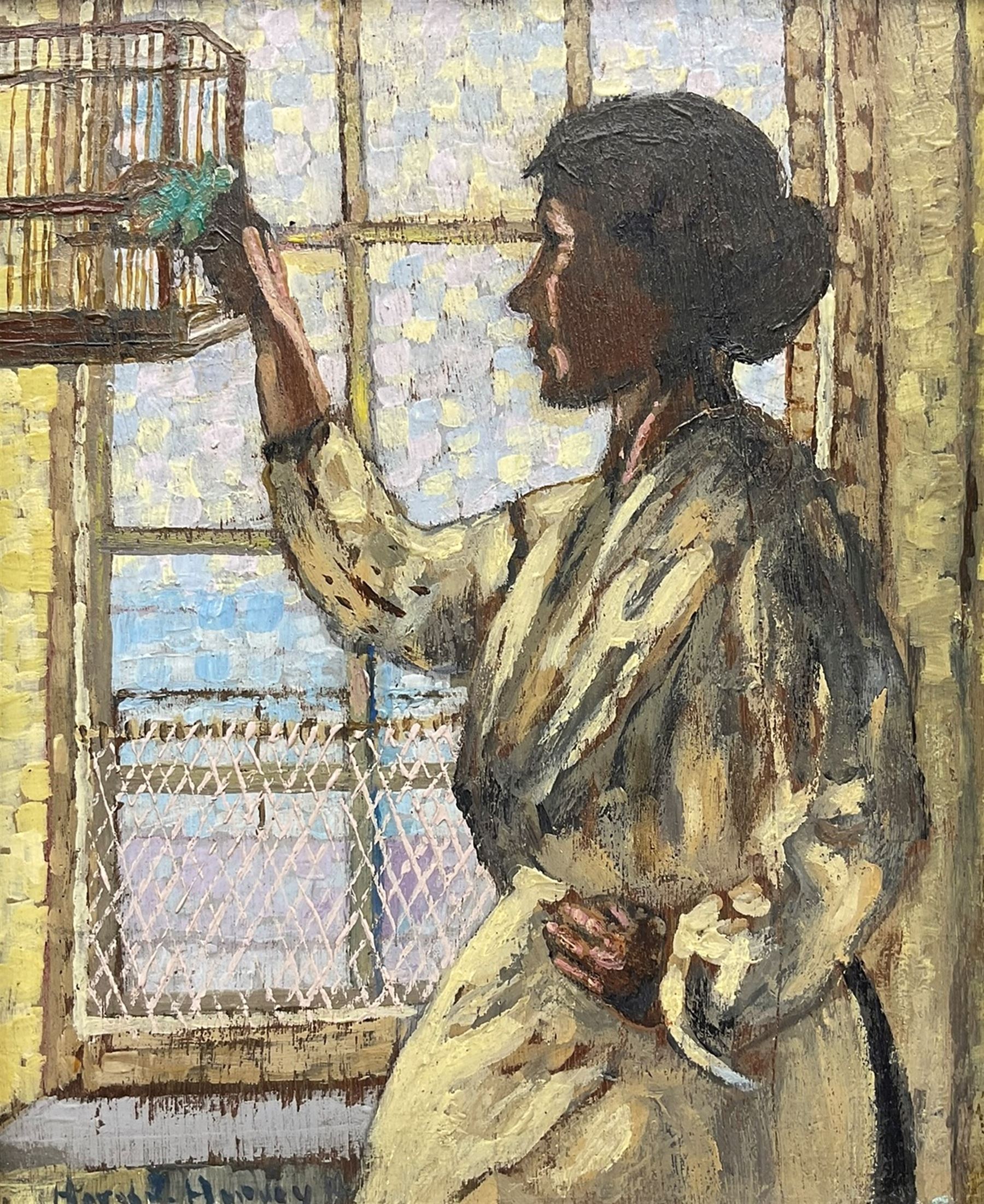 Harold Harvey (Newlyn School 1874-1941): Study for 'First Light', oil on panel signed c.1919, 24cm x 19cm 
Notes: First Light sold Sotheby's London 28th October 2008 Lot 231