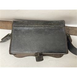French 2nd Empire Musicians leather pouch and strap, with brass badges to pouch and strap, Crimea period c1854 L21cm