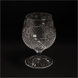  Suite of Stuart crystal Beaconsfield pattern table glass, comprising 6 claret glasses, 6 white wine glasses, 6 dessert wine glasses, 6 brandy balloons, 6 champagne flutes, and 8 whisky tumblers