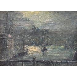 English School (19th century): Dock End Whitby by Moonlight, oil on panel unsigned 14cm x 19cm