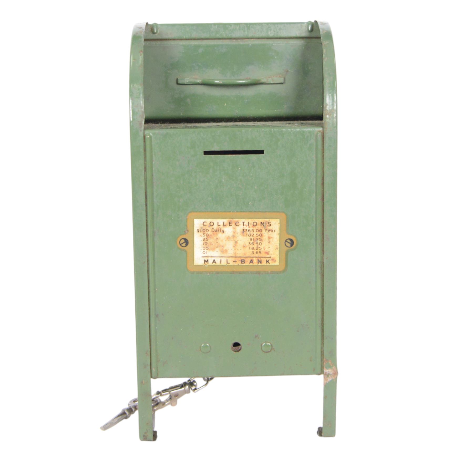 Ten vintage tin plate money boxes, including All American  Toys Mail-Bank, Chad Valley Airwaves Money Box, Chad Valley Post Office Money Box, Canister Co. Ltd Natural No.1 Peas Money Box, etc, tallest H23cm