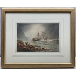 Henry Barlow Carter (British 1804-1868): Shipwreck at Cornelian Bay with Scarborough Lighthouse in the distance, watercolour with scratching out unsigned 21cm x 32cm